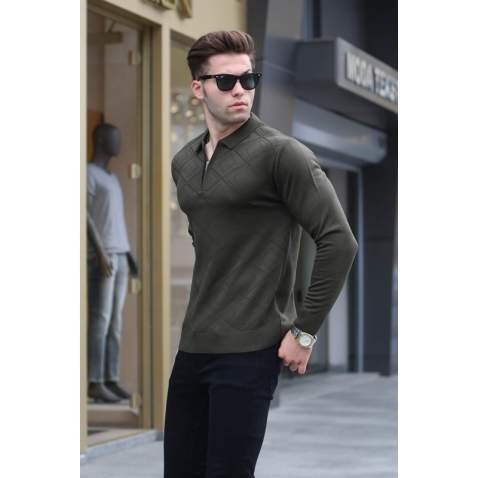 Khaki Knitwear Polo Sweater 5973 - Haki