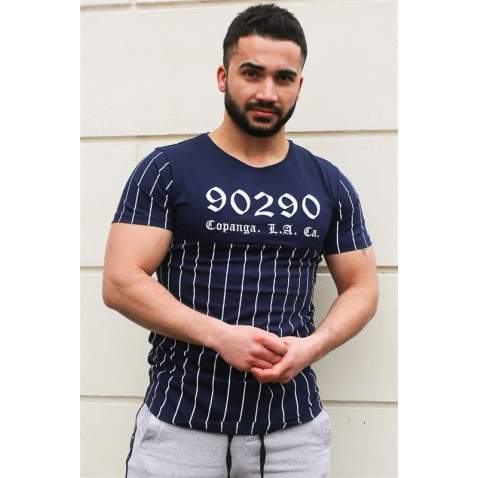 Madmext Navy Blue Striped T-shirt for Men 2863 - Lacivert