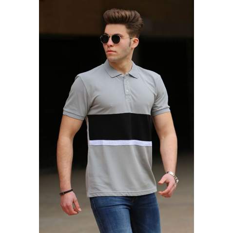 Madmext Grey Two-Tone Polo Shirt for Men 3084 - Gri