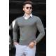 Madmext Khaki V-Neck Knitwear Jumper 4674 - Haki