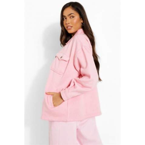 Mad Girls Oversize Soft Pink Woolen Jacket Mg1199 - Pudra