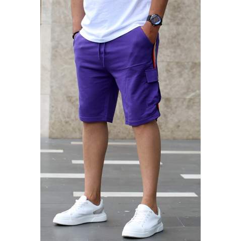 Madmext Purple Striped Fitness Capri for Men 2907 - Mor