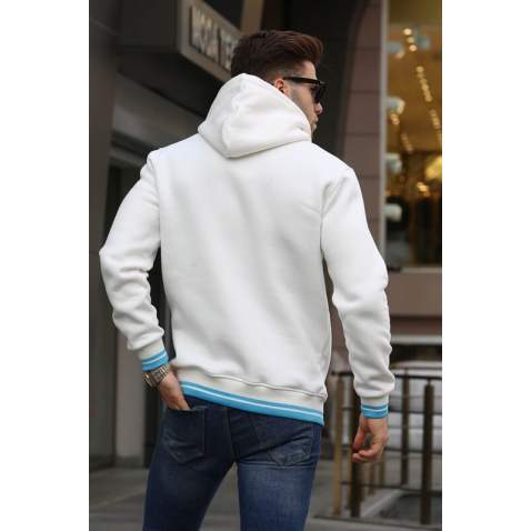 Ecru Embroidered Hoodie Sweatshirt 6012 - Ekru