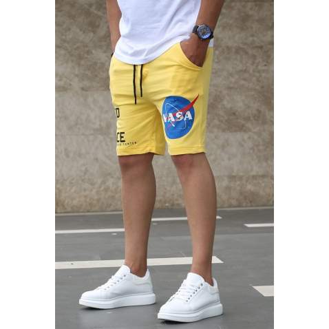 Madmext Yellow Nasa Printed Capri for Men 4248 - Sarı