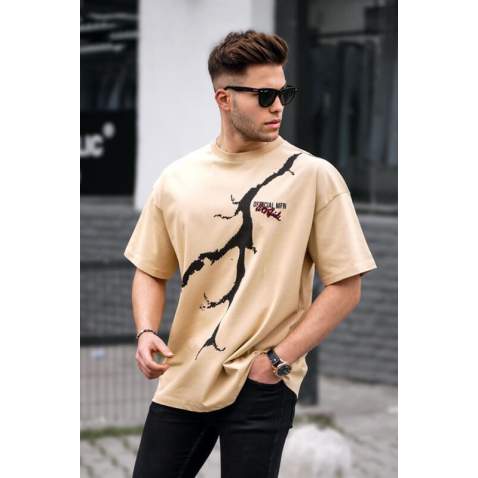 Men Oversize Beige T-Shirt - Bej