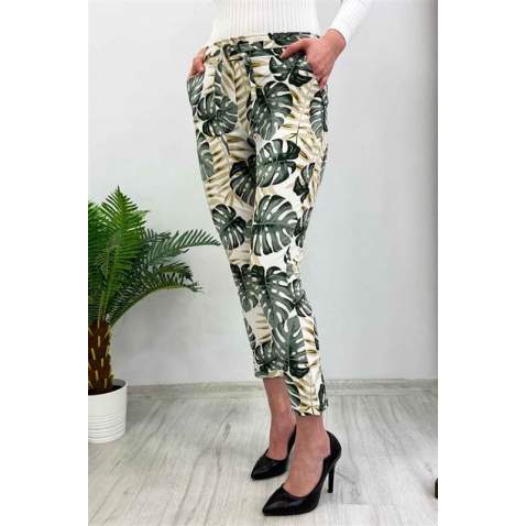 Mad Girls White Patterned Tie Waist Pant MG213 - Beyaz