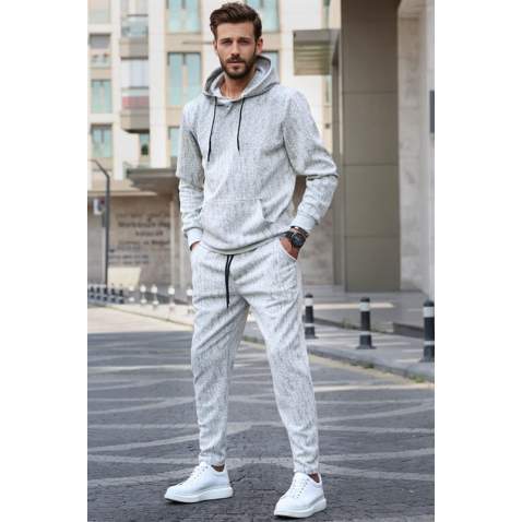 Ecru Hoodie Basic Tracksuit 5903 - Ekru