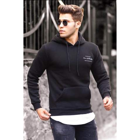 Madmext Men Printed Hoodie Black Sweatshirt 4395 - Siyah