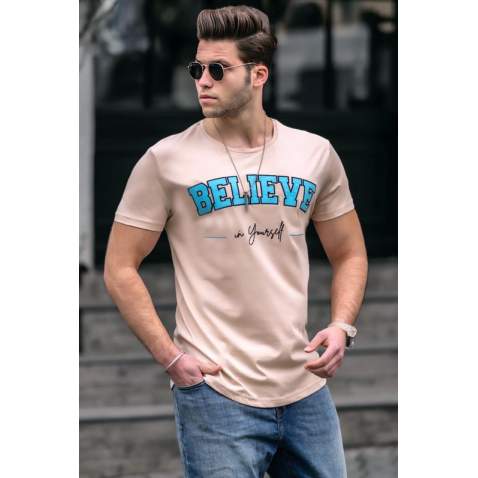 Madmext Camel Printed T-shirt for Men 4540 - Camel