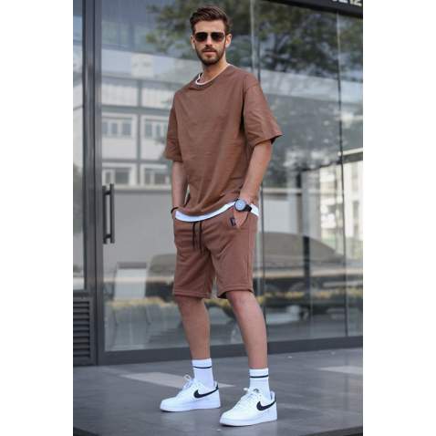 Madmext Men Brown T-shirt Shorts Set 5668 - Kahverengi