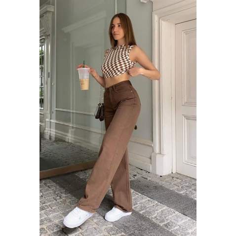 Mad Girls Brown Palazzo Jeans Mg1247 - Kahverengi