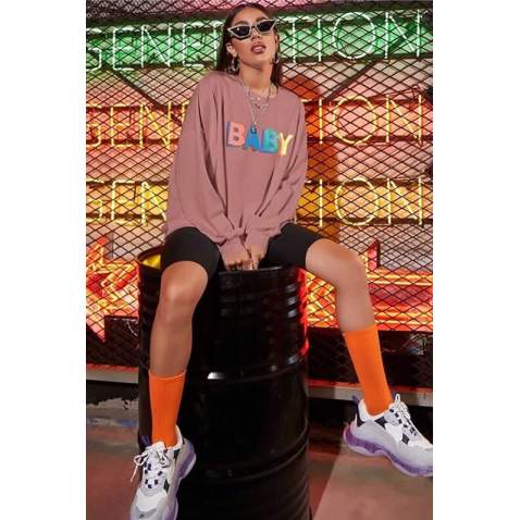 Mad Girls Soft Pink Printed Sweatshirt MG791 - Pudra