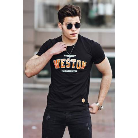 Madmext Black Printed T-shirt for Men 4593 - Siyah