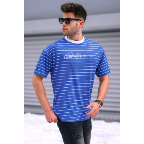 Madmext Men Striped Blue T-shirt 5801 - Mavi