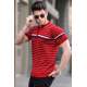 Men Striped Red Polo T-Shirt 5734 - Kırmızı