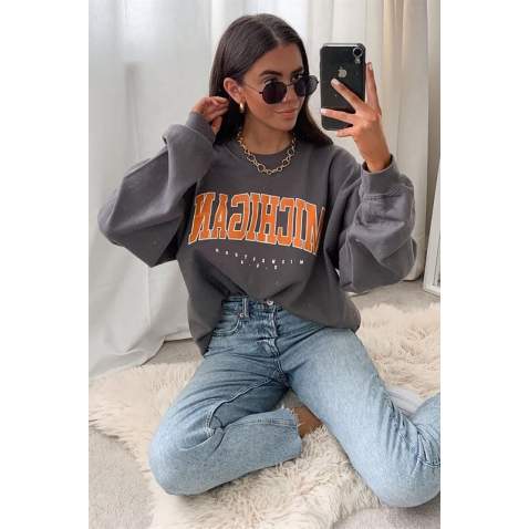 Mad Girls Printed Anthracite Sweatshirt MG785 - Antrasit