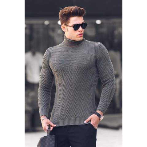 Madmext Khaki Turtleneck Knitting Jumper 4655 - Haki