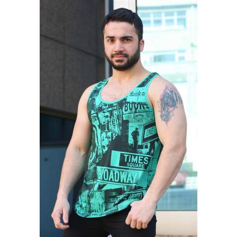 Madmext Turquoise Printed T-shirt for Men 3088 - Yeşil