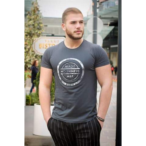 Madmext Dark Grey Printed T-shirt for Men 2994 - Füme