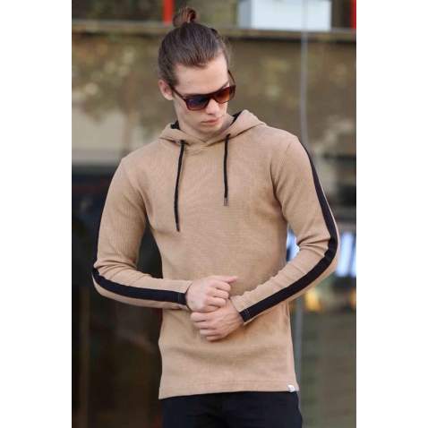 Madmext Camel Striped Hoodie 4151 - Camel