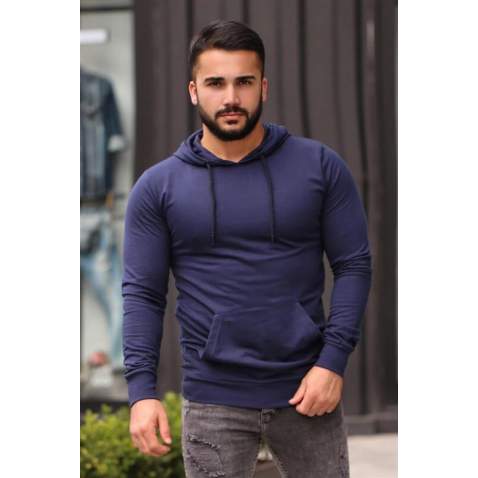 Madmext Navy Blue Basic Hoodie 4117 - Lacivert