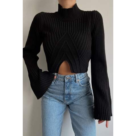 Mad Girls Black Cropped Sweater MG1395 - Siyah