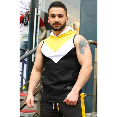 Madmext Men Sleeveless Black Hoodie 2897 - Siyah