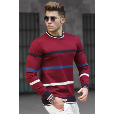 Madmext Men Striped Maroon Knitted Sweater 5171 - Bordo