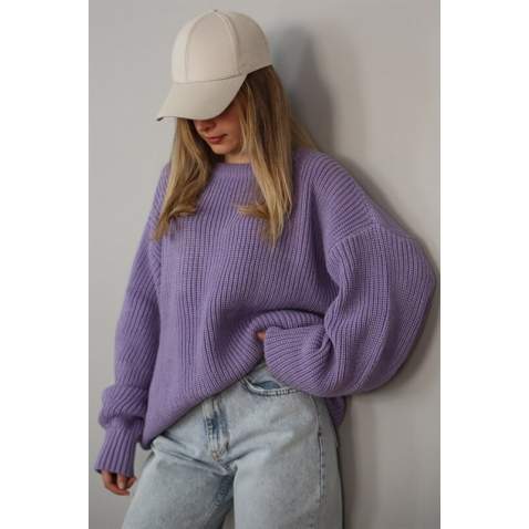 Women Lilac Knitted Basic Sweater MG1304 - Lila