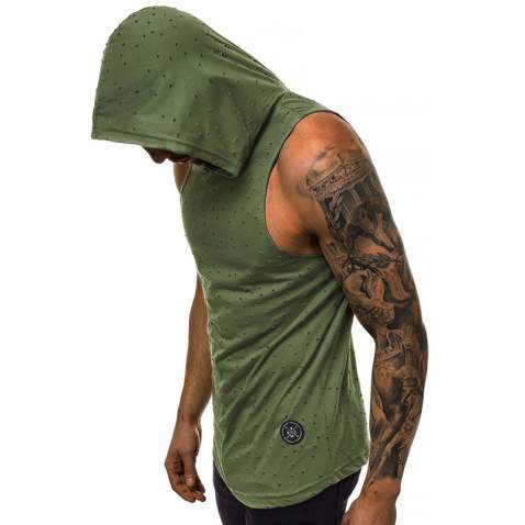 Sleeveless T-Shirt In Hooded Khaki 2893 - Haki yeşili