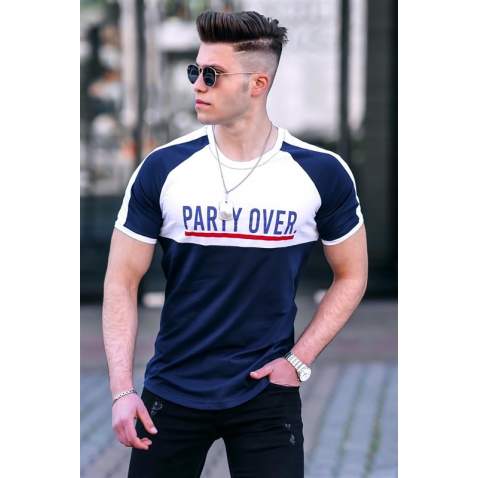 Madmext Navy Blue Two-Tone T-shirt for Men 4027 - Lacivert