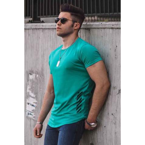 Madmext Green Printed T-shirt for Men 3023 - Petrol yeşili