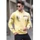 Yellow Printed Hoodie Sweatshirt 5895 - Sarı