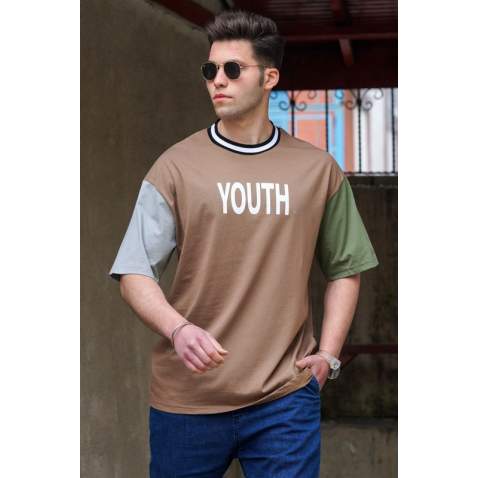 Madmext Brown Printed T-shirt for Men 5214 - Kahverengi