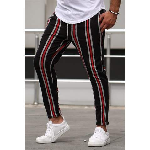 Madmext Maroon Striped Sweatpants 4086 - Bordo