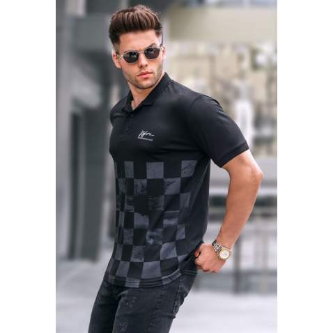 Black Designed Polo T-Shirt 5871 - Siyah