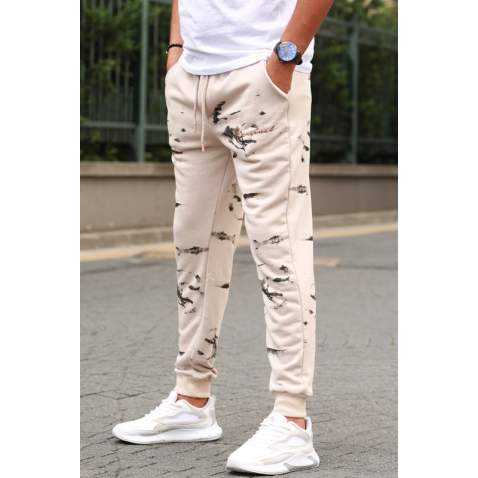 Madmext Printed Beige Sweatpants For Men 5430 - Bej