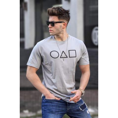 Madmext Men Printed Dye Gray T-shirt 5384 - Boyalı gri