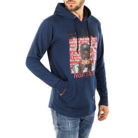 Kapşonlu Baskılı Sweatshirt Lacivert 2779 - Lacivert