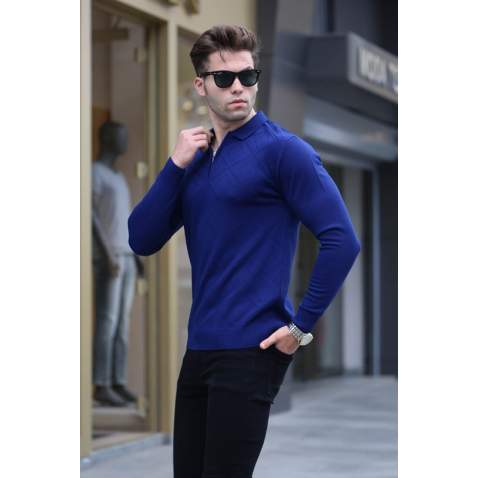 Cobalt Blue Knitwear Polo Sweater 5973 - Cobalt