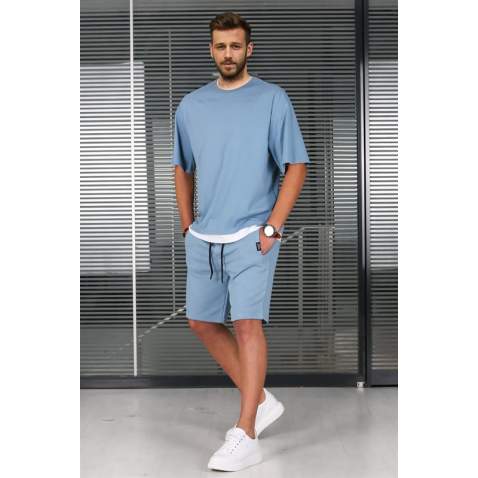 Madmext Men Blue T-shirt Shorts Set 5668 - Mavi