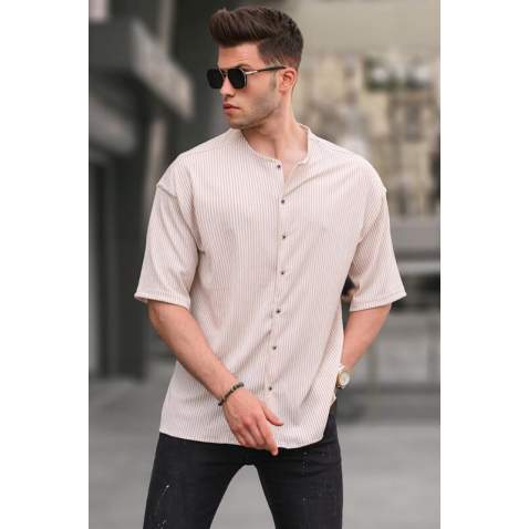 Men Striped Beige Shirt 5863 - Bej