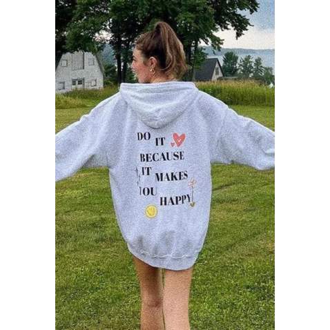 Mad Girls Printed Gray Hoodie Sweatshirt MG1195 - Karmelanj