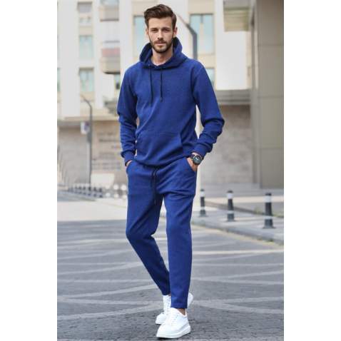 Navy Blue Hoodie Basic Tracksuit 5903 - Lacivert