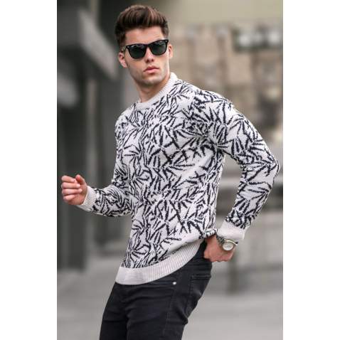 Stone Gray Designed Knitwear Sweater 5767 - Taş rengi