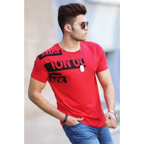 Madmext Red Printred T-shirt for Men 3068 - Kırmızı