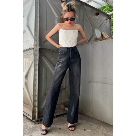 Mad Girls Black Palazzo Jeans Mg1178 - Siyah