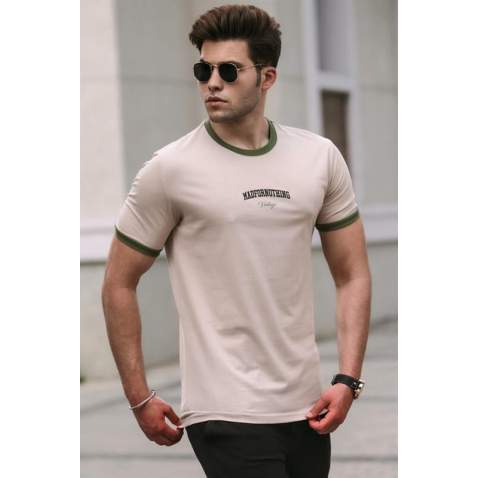 Madmext Men Printed Beige T-shirt 5255 - Bej