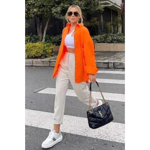 Mad Girls Oversize Orange Shirt MG1369 - Turuncu