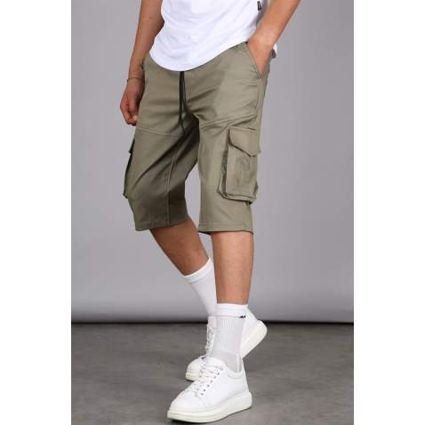 Khaki Capri Shorts with Cargo Pockets 5473 - Haki